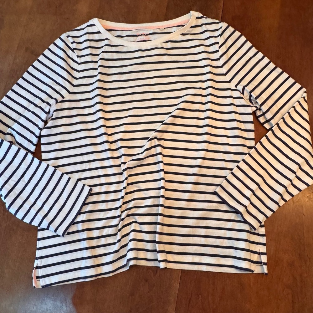 Boden Top Women 20-22 Blue Striped Long Sleeve Crew Neck Nautical Side Slit Tee